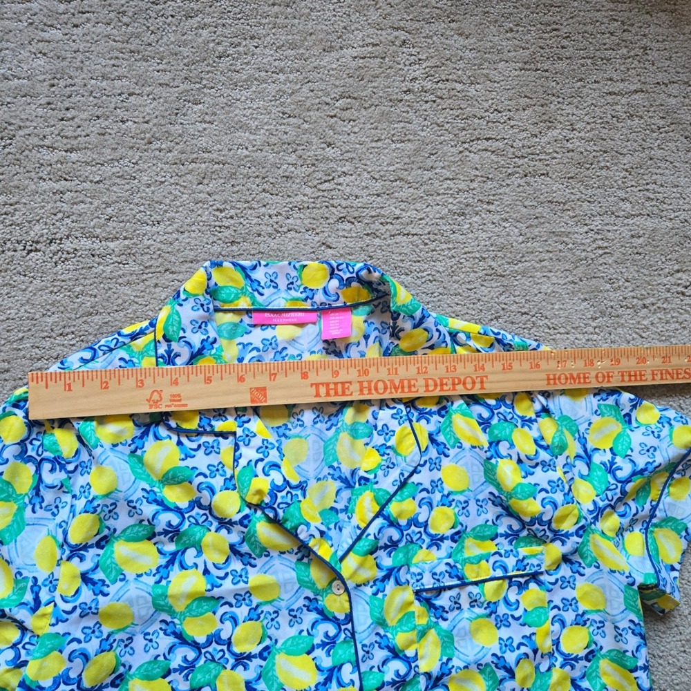 Isaac Mizrahi Sleepwear Lemon Tile Print Pajama Set Shorts Top Blue Yellow M - Picture 2 of 4